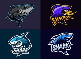 50款矢量凶猛鲨鱼插画logo