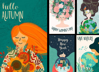 23款矢量手绘小清新女孩插画