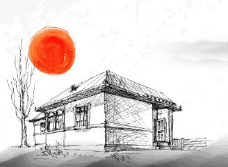 4款矢量手绘欧式房屋速写插画