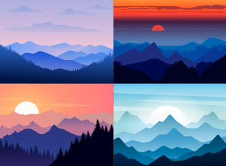 56款矢量日出日落山峦插画