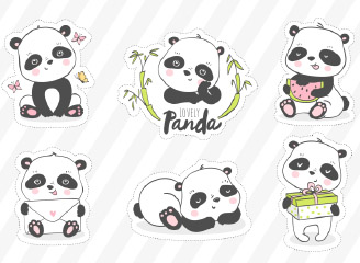 52款矢量小清新可爱熊猫头像表情包插画