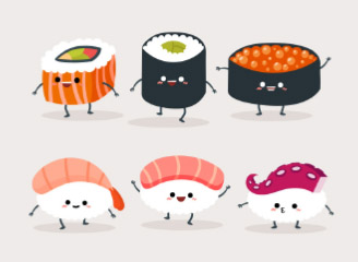 94款矢量可爱寿司饭团表情插画