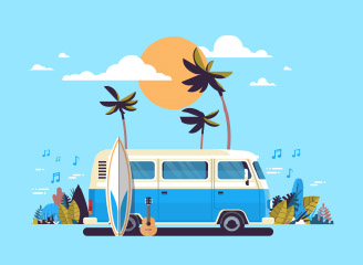 29款矢量图小清新手绘汽车旅游度假插画