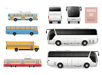 119款公交车公共汽车旅游巴士长途客车矢量图插画