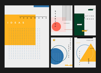 151款矢量孟菲斯几何矩形线条色块构成海报模板