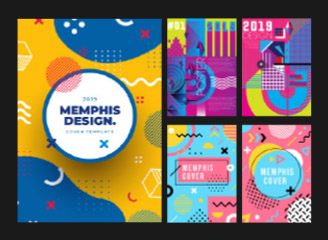 169款矢量孟菲斯风格抽象几何线条图形海报单页模板