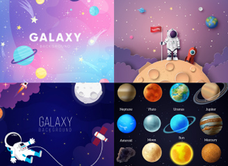 105款卡通可爱手绘星球星系星空