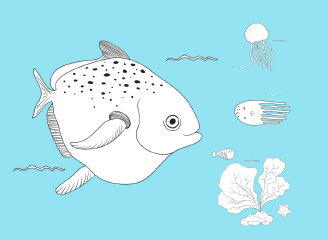 89款矢量手绘可爱卡通鱼插画