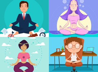 80款卡通瑜伽人物动作插画