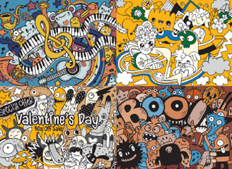 240款手绘可爱卡通小怪兽插画