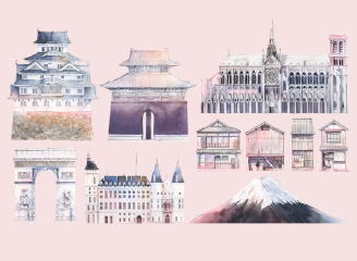 75款水彩古典欧式手绘建筑世界旅游地标插画