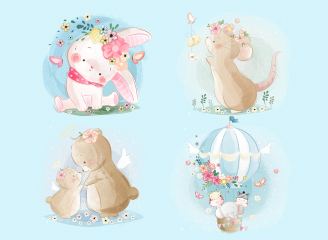 432款卡通手绘可爱小动物矢量插画