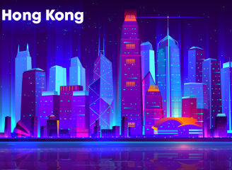 77款赛博朋克风格矢量城市地平线夜景插画