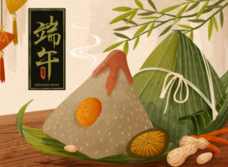 367款矢量手绘小清新端午节划龙舟插画