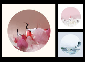 16款中国风淡雅画框中式古风山水花鸟复古插画