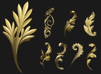 3款巴洛克风格金色枝叶花纹
