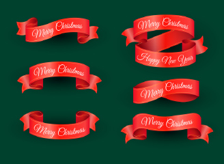 67款红色金色绸带飘带丝带标题框标签