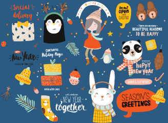 409款圣诞节冬季卡通圣诞老人圣诞树装饰元素