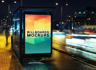24款夜间广告牌贴图样机