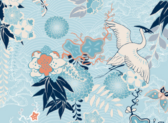 20款矢量中国风中式手绘仙鹤底纹