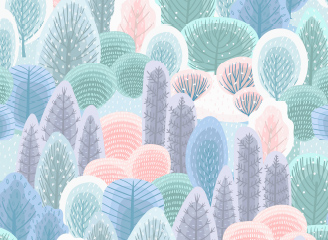 4款矢量手绘无缝抽象森林花纹图案