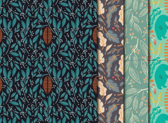 18款矢量无缝平铺枝叶花纹