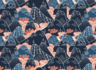 4款矢量日式华丽无缝服装面料布纹花纹