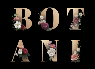 3套矢量花草装饰效果英文字体图案