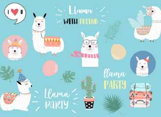 44款小清新手绘可爱羊驼插画