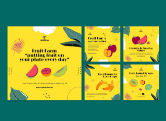 11款PSD简约水果插画农产品网页海报单页模板