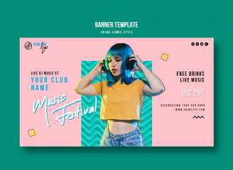 19款时尚音乐节酒吧DJ活动派对广告海报单页banner模板