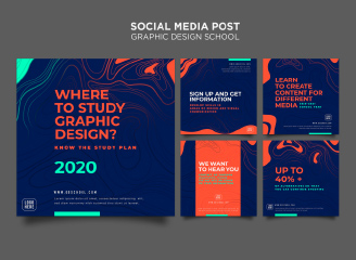 10款平面设计教育培训招生抽象线条图形广告海报DM模板