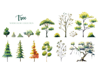 402款手绘树木花草植物剪影元素