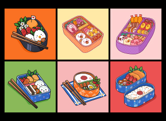 47款卡通可爱日式便当午餐插画