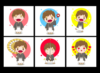 10款可爱卡通日本小男孩儿童插画