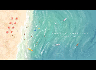 25款手绘夏天海滩海岸风景插画