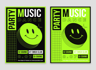 112款微笑表情包酸性海报活动派对单页版式排版