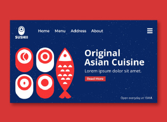 11款蓝色日本料理寿司鱼餐饮VI海报单页banner模板