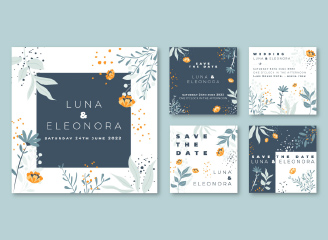 10款植物叶子花朵小清新明信片结婚请柬贺卡海报模板