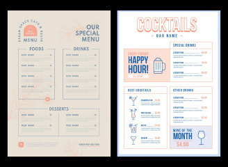 53款简约小清新奶茶店咖啡店面包店中餐饮品菜单设计模板