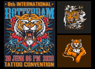 200款手绘动物老虎插画插图