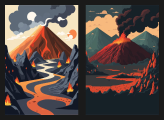 5款火山喷发风景插画