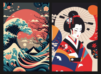 26款日式元素艺伎插画