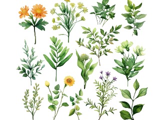 20款水彩植物花朵叶子元素