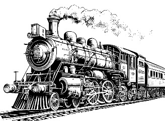 54款复古蒸汽机火车头插画