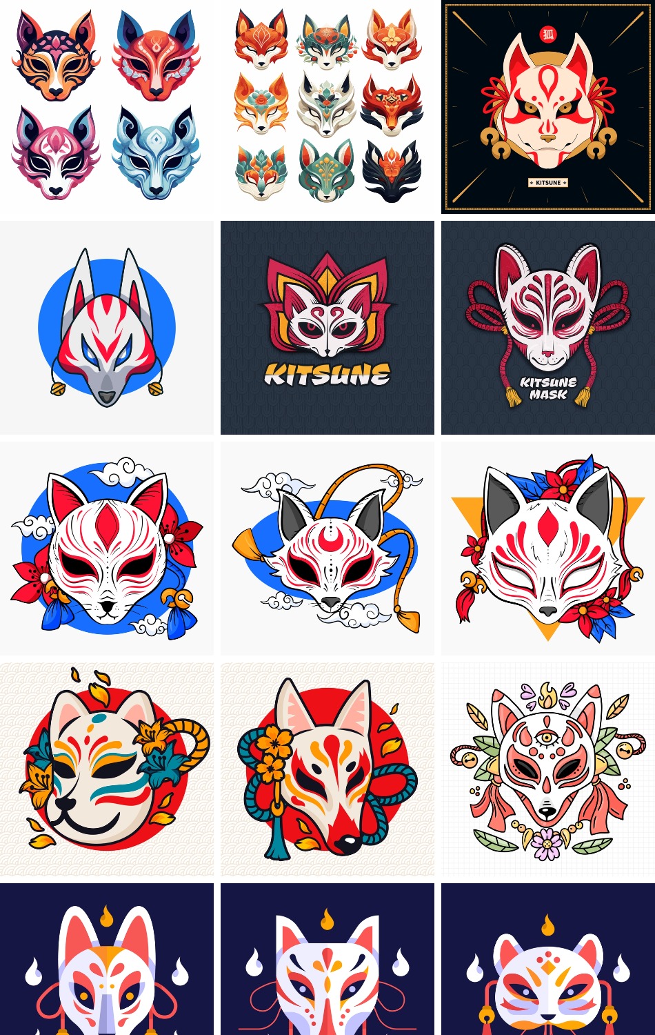 日本狐狸面具插画