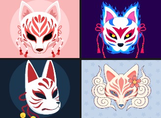 47款日本狐狸面具插画